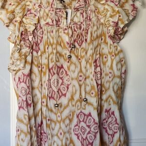 Elan Pink and Gold Patterned Blouse